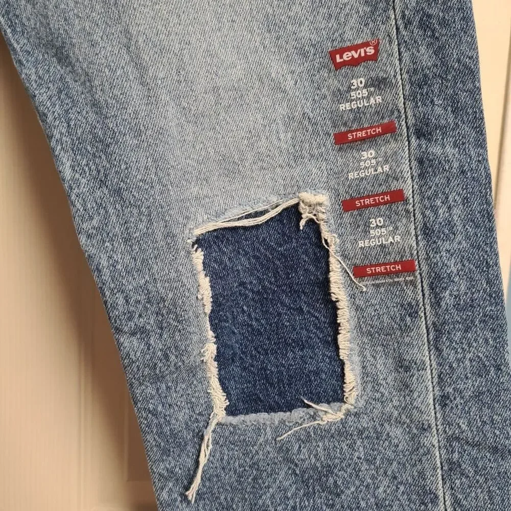 LEVI'S 505 Distressed Denim Jeans Men's SZ 30x32 (actual: 30x27.5) Straight Leg